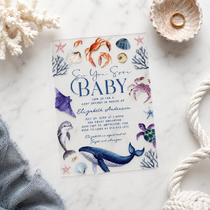 Invitations En Acrylique Sea You Soon Baby Sealife Baby Shower Acrylique