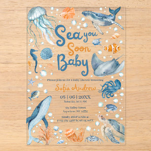 Invitations En Acrylique Sea You Soon Fête de Naissance Côtière