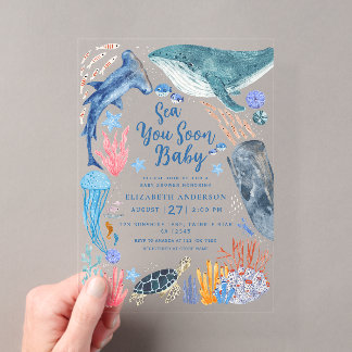 Invitations En Acrylique Sea You Soon Ocean Animals Boy Baby Shower Invitat