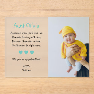 Invitations En Acrylique Serez-Vous Ma Godmère Proposition Photo Baptême