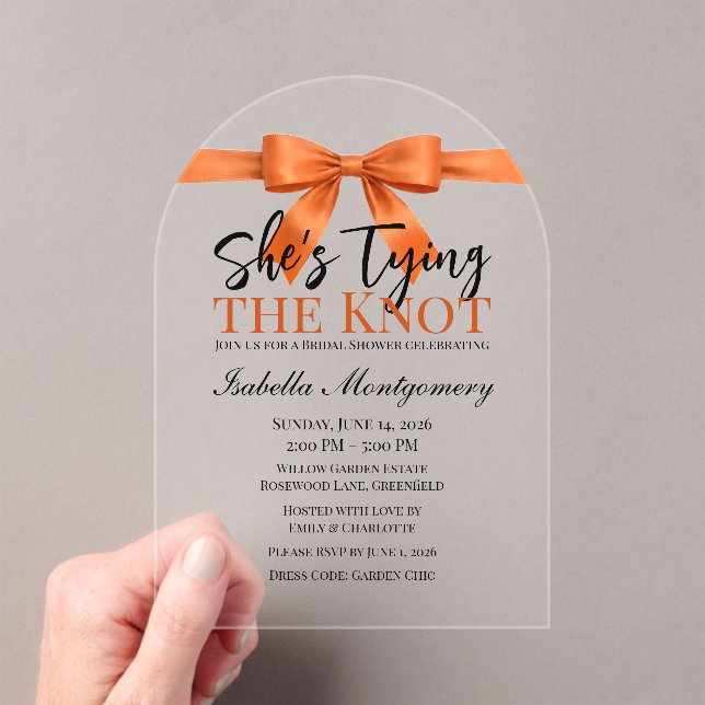 Invitations En Acrylique She’s Tying the Knot Theme Orange Bow (In situ (ordinateur de poche))