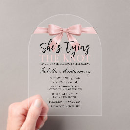 Invitations En Acrylique She’s Tying the Knot Theme Pink Bow