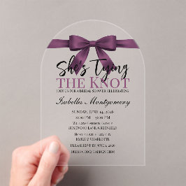 Invitations En Acrylique She’s Tying the Knot Theme Plum Bow