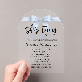 Invitations En Acrylique She’s Tying the Knot Theme Sky Blue Bow