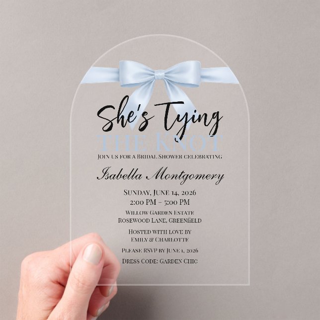 Invitations En Acrylique She’s Tying the Knot Theme Sky Blue Bow (In situ (ordinateur de poche))