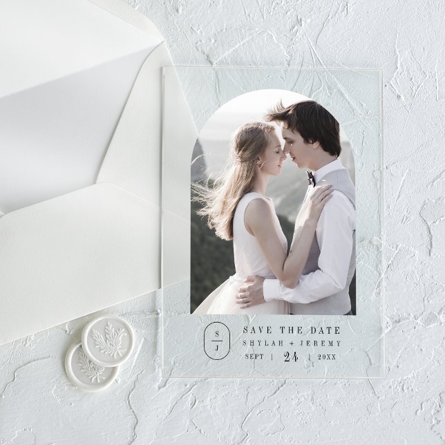 Invitations En Acrylique SHYLAH Simple Boho Monogramme Mariage Enregistrer  (SHYLAH Simple Boho Monogram Wedding Save The Date Acrylic Invitations)
