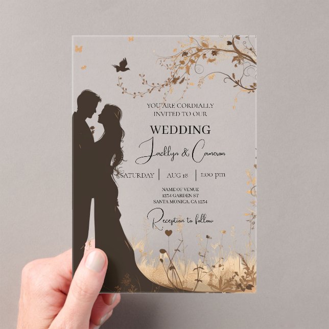 Invitations En Acrylique Silhouette de mariée et de mariée (In situ (ordinateur de poche))