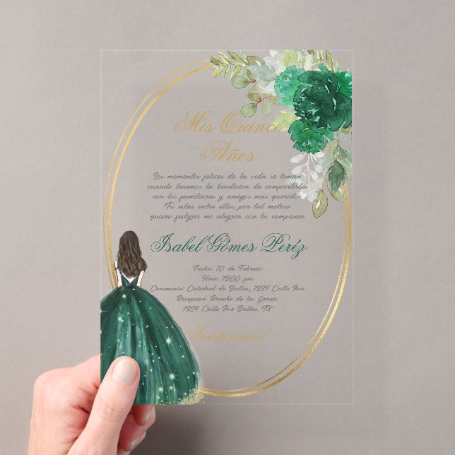 Invitations En Acrylique Silhouette de Quinceanera vert émeraude (In situ (ordinateur de poche))