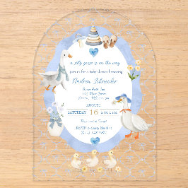 Invitations En Acrylique Silly Goose Whimsical Bow Baby Boy Shower