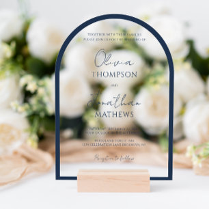 Invitations En Acrylique Simple Arche de mariage à bordure bleu marine
