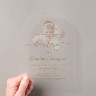 Invitations En Acrylique Simple Calligraphie Élégante Photo de Bébé Baptême