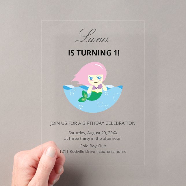 Invitations En Acrylique Simple Cute Mermaid Queen Birthday  (In situ (ordinateur de poche))