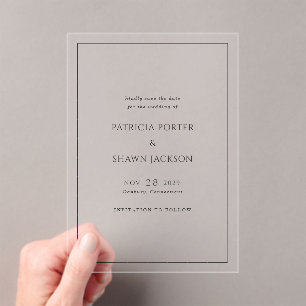 Invitations En Acrylique Simple Élégant Mariage Noir Blanc Enregistrer la D