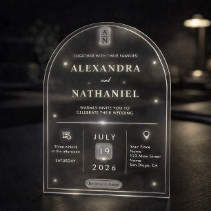 Invitations En Acrylique Simple Élégant Mariage Noir Blanc Transparent