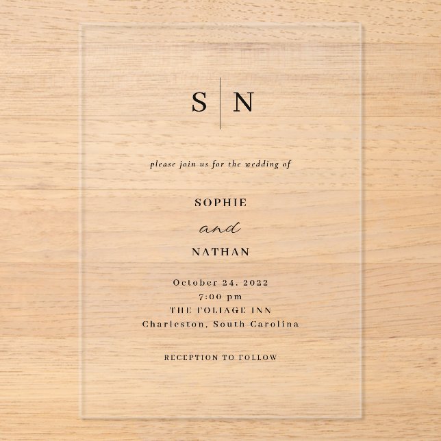 Invitations En Acrylique Simple Elegant Minimalist wedding  (Recto)