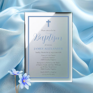 Invitations En Acrylique Simple Élégant Minimaliste Baptême Garçon Bleu