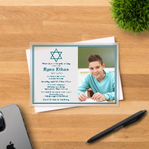 Invitations En Acrylique Simple étoile Turquoise de David Photo Bar Mitzvah