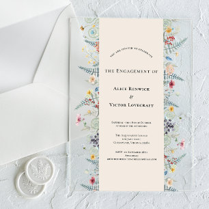 Invitations En Acrylique Simple Fougère de Fleur Sauvage Beige Fête de Fian