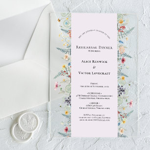 Invitations En Acrylique Simple Fougère de Fleur Sauvage Lavande Dîner de R