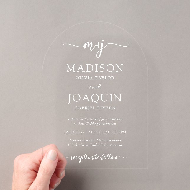 Invitations En Acrylique Simple Initiales De Script Élégant Mariage Arqué (In situ (ordinateur de poche))