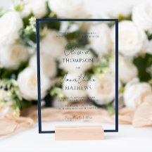Simple mariage bleu marine bordure blanc script