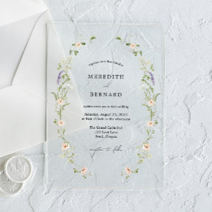 Invitations En Acrylique Simple Mariage Champêtre Fleur Sauvage Vintage