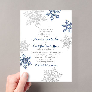 Invitations En Acrylique Simple mariage d'hiver bleu marine flocon de neige