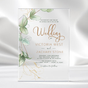 Invitations En Acrylique Simple Mariage Minimaliste Feuille de Eucalyptus V