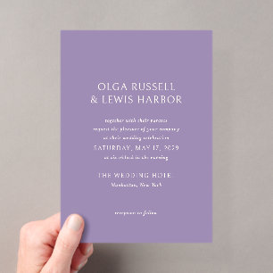 Invitations En Acrylique Simple Mariage Moderne Violet