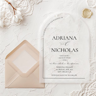Invitations En Acrylique Simple Mariage Noir & Blanc