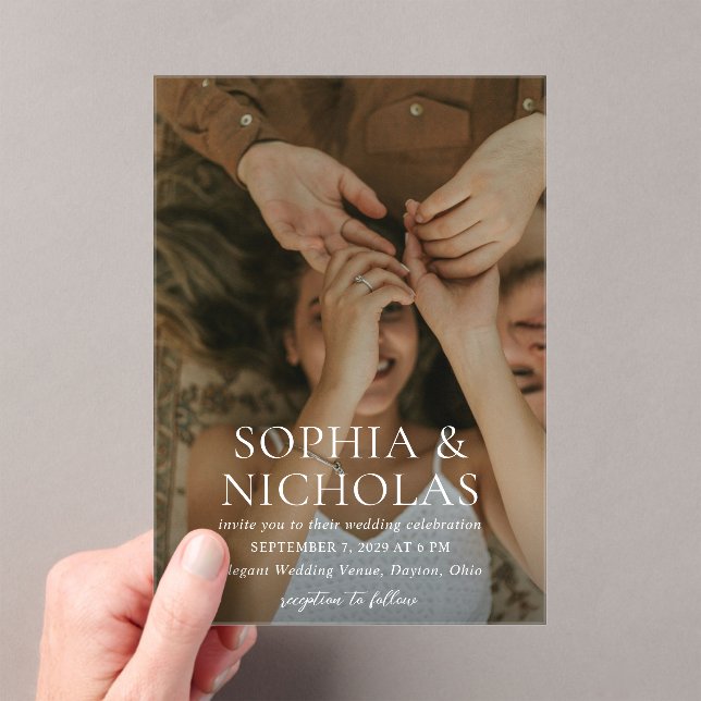 Invitations En Acrylique Simple Mariage photo moderne noir et blanc (In situ (ordinateur de poche))