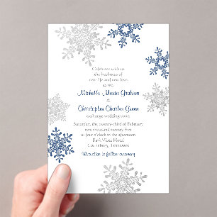 Invitations En Acrylique Simple Marine Blue Silver Snowflake Mariage d'hive