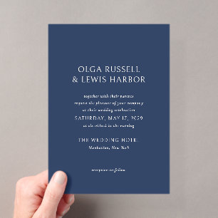 Invitations En Acrylique Simple marine et crème Mariage moderne