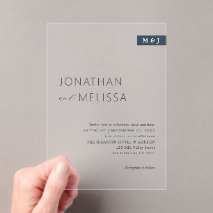 Invitations En Acrylique Simple mince marine Bleu Typographie Monogramme Ma