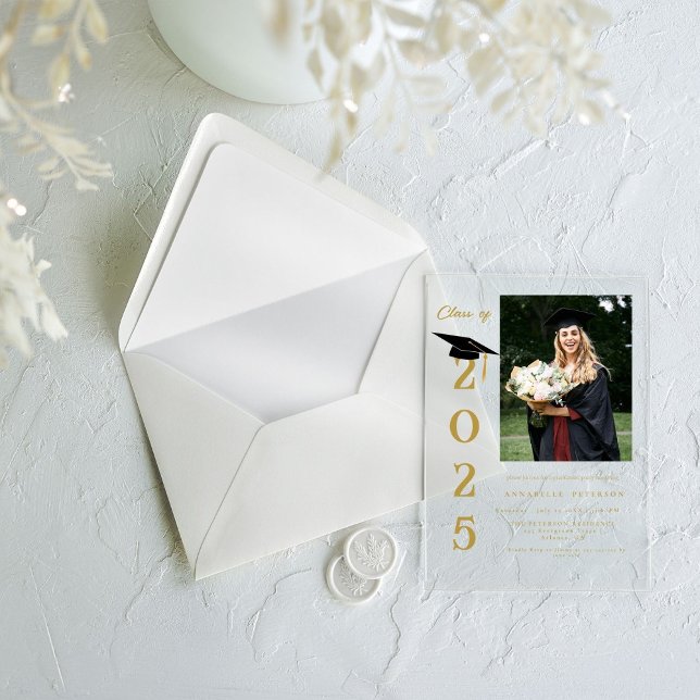 Invitations En Acrylique Simple Moderne Calligraphie Photo Graduation (Créateur téléchargé)