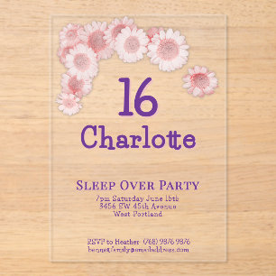 Invitations En Acrylique Simple Moderne Fête d'anniversaire 16 ans Rose Dai