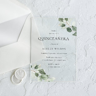 Invitations En Acrylique Simple Moderne Minimale Feuille Verte Quinceanera 