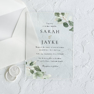 Invitations En Acrylique Simple moderne minimaliste Mariage à feuilles vert