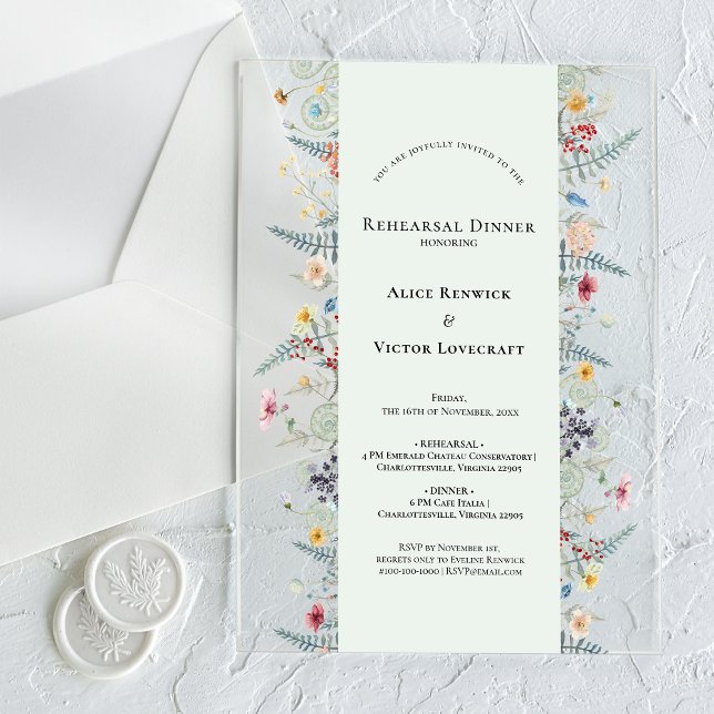 Invitations En Acrylique Simple Wildflower Fern Mint Green Rehearsal Dinner (Créateur téléchargé)