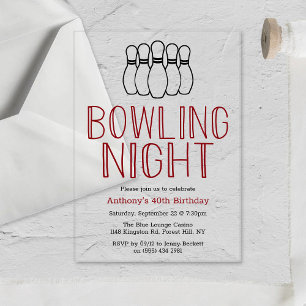 Invitations En Acrylique Soirée bowling moderne fête d'anniversaire