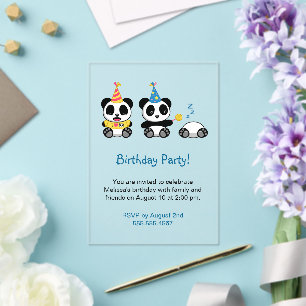 Invitations En Acrylique Soirée d'anniversaire de Cute Pandas