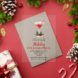 Invitations En Acrylique Soirée de Cocktail de Fêtes Martini Canne à Sucre