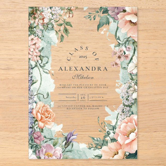 Invitations En Acrylique Soirée de Fleur sauvage de printemps stylish (Recto)