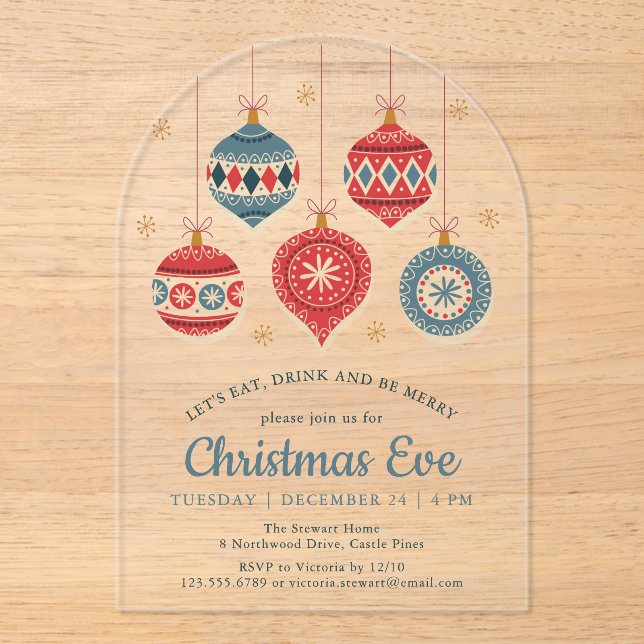Invitations En Acrylique Soirée de Noël Chic Ornement (Recto)