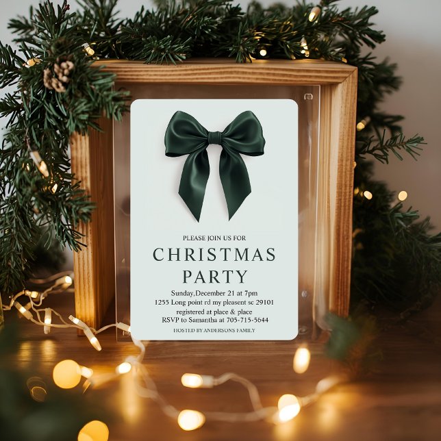 Invitations En Acrylique "Soirée de Noël de la Bow verte | Vacances élégant (Créateur téléchargé)