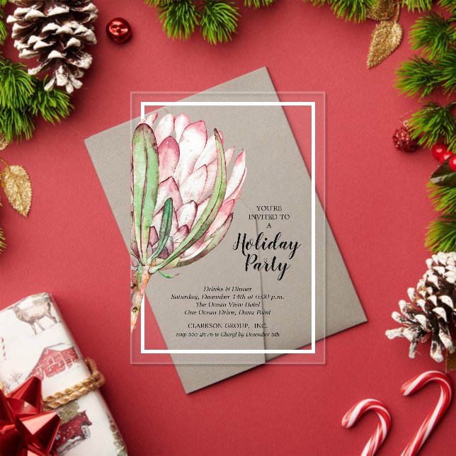 Invitations En Acrylique Soirée de Noël de la fête du Protea Tropical (Insitu (vacances))