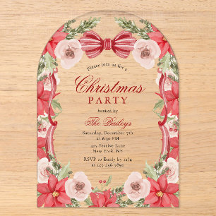 Invitations En Acrylique Soirée de Noël Florale Coquette