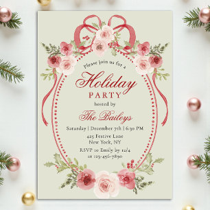 Invitations En Acrylique Soirée de Noël Florale Coquette