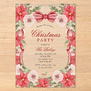 Invitations En Acrylique Soirée de Noël Florale Coquette
