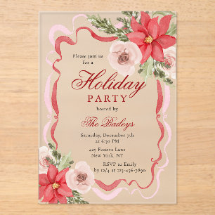 Invitations En Acrylique Soirée de Noël Florale Coquette